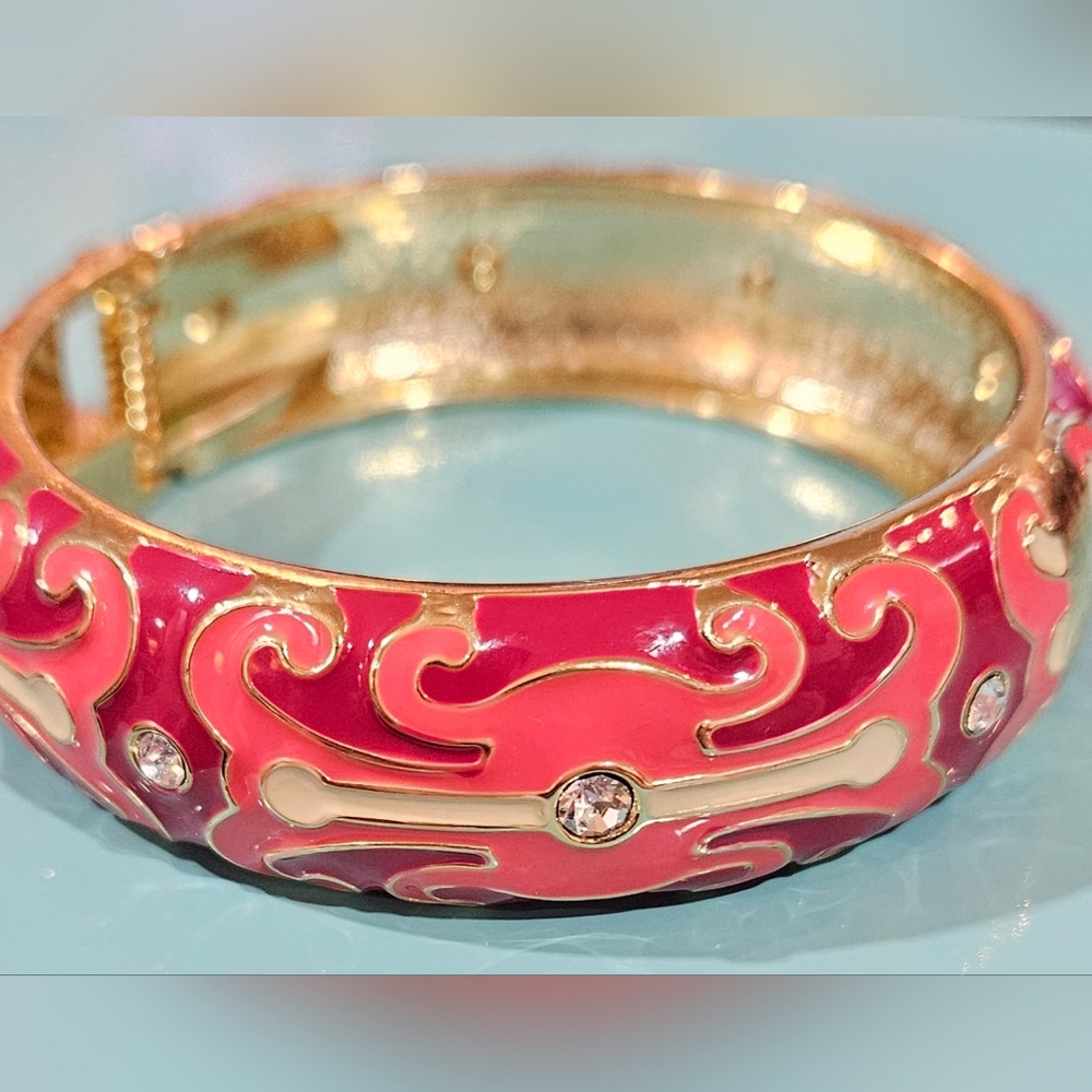 Nordstrom Sequin Intricate‎ Pink and Gold Bracelet with Crystal Accents NWOT